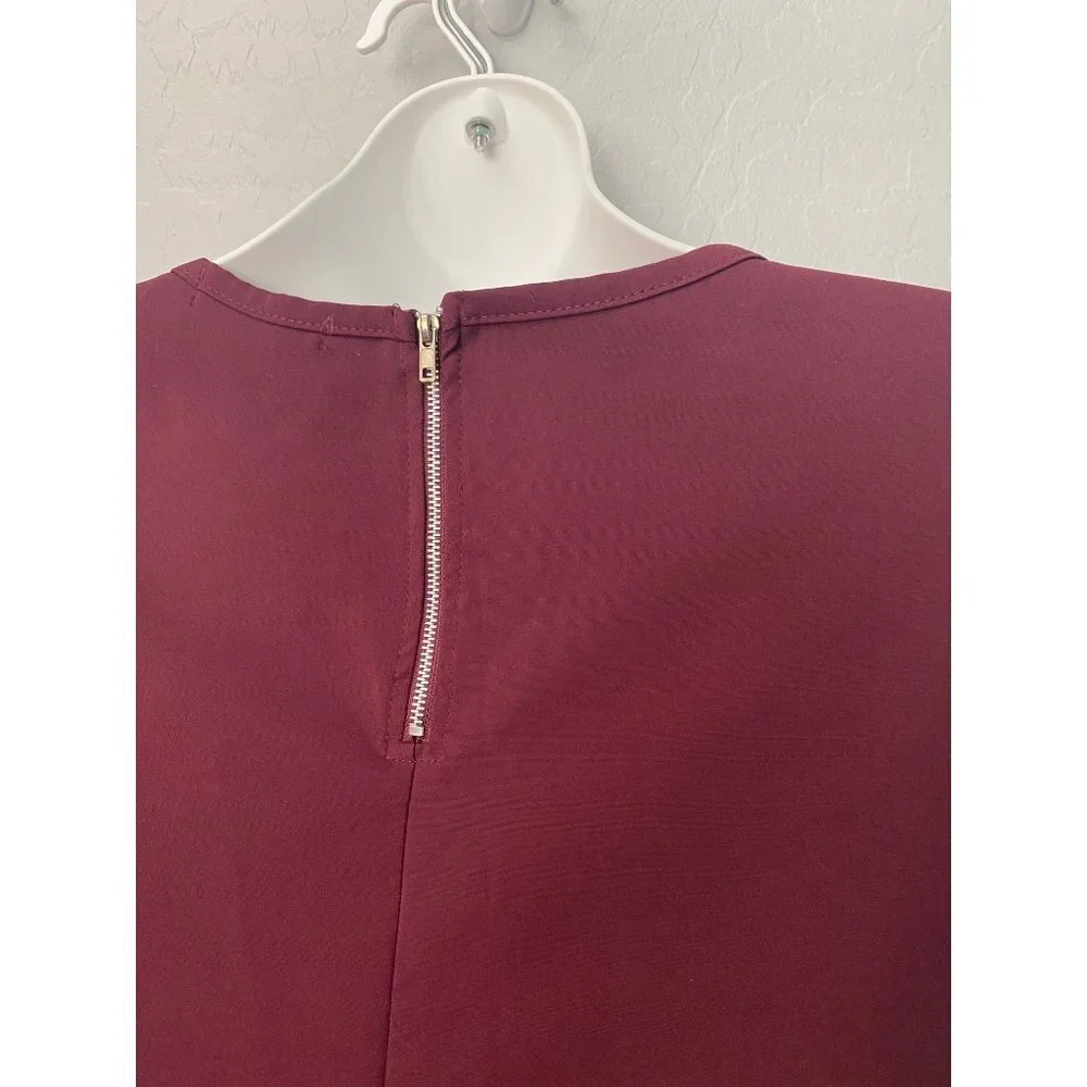 Women's Moral Fiber Burgundy Lace Crochet Zipper Back Blouse - Picture 5 of 8